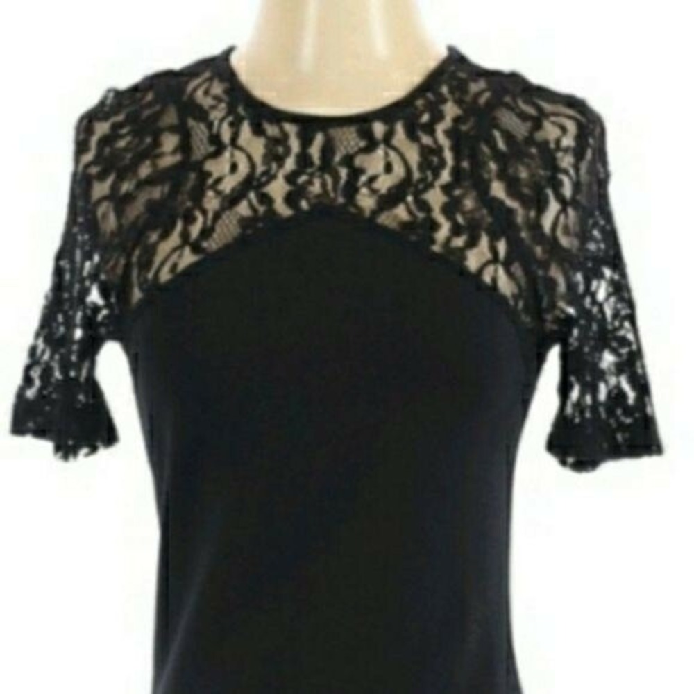 CO LBD Whimsigoth Lace Illusion Neckline Stretch Mini Dress Sz S Black Cocktail‎